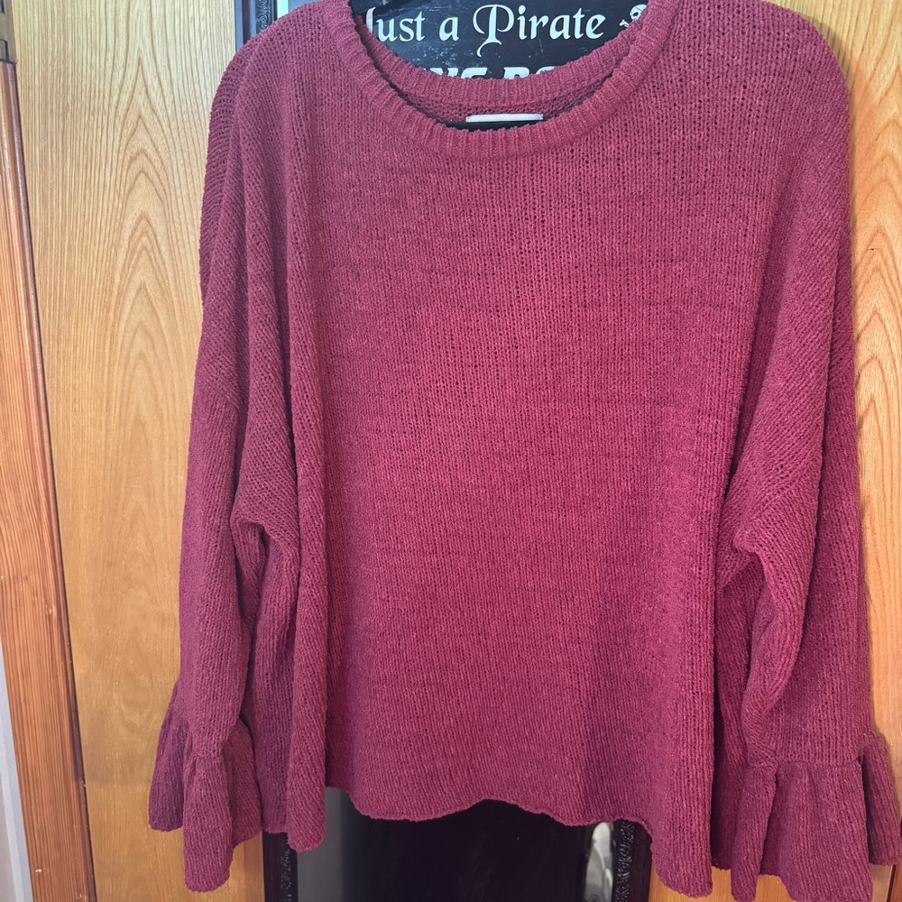 Burgundy Bell Sleeve Knit Sweater